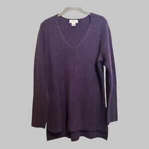 Liz Claiborne Purple Plum Ribbed Metallic V Neck Long Sleeve Sweater Cozy Top L